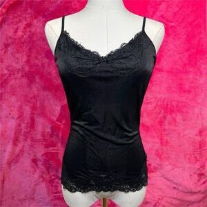 The Limited Black Satin Camisole with Lace Accent